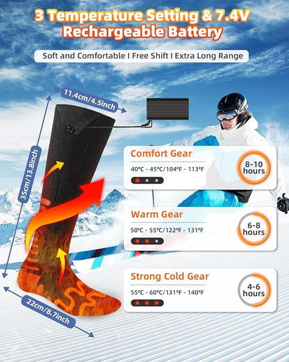 2 Pairs Heated Socks, Eventek 7.4V Rechargeable Heated Socks for Men Women, 360° Heating Electric Socks with 3 Heat Settings, Washable Electric Thermal Sock for Ski Hunting Hiking