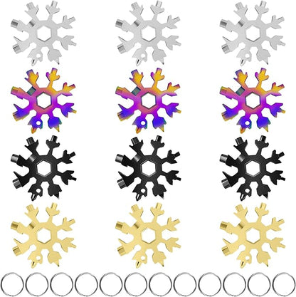 18-in-1 Snowflake Multitool, 12 Packs Stainless Steel Snowflake Wrench/Bottle Opener/Screwdriver Kit, Stainless Steel Portable Star Tool for Christmas Great Gifts