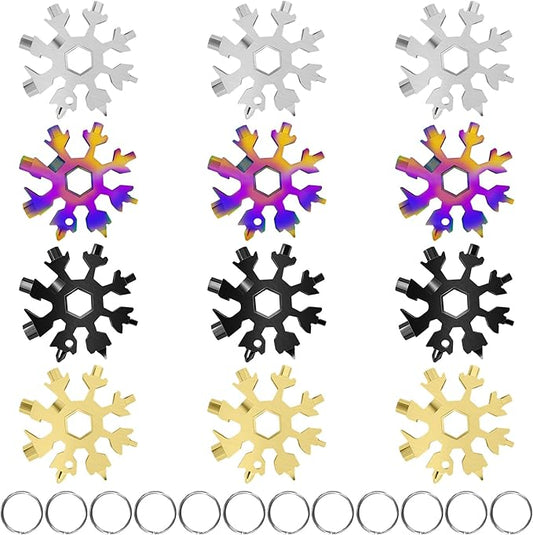 18-in-1 Snowflake Multitool, 12 Packs Stainless Steel Snowflake Wrench/Bottle Opener/Screwdriver Kit, Stainless Steel Portable Star Tool for Christmas Great Gifts