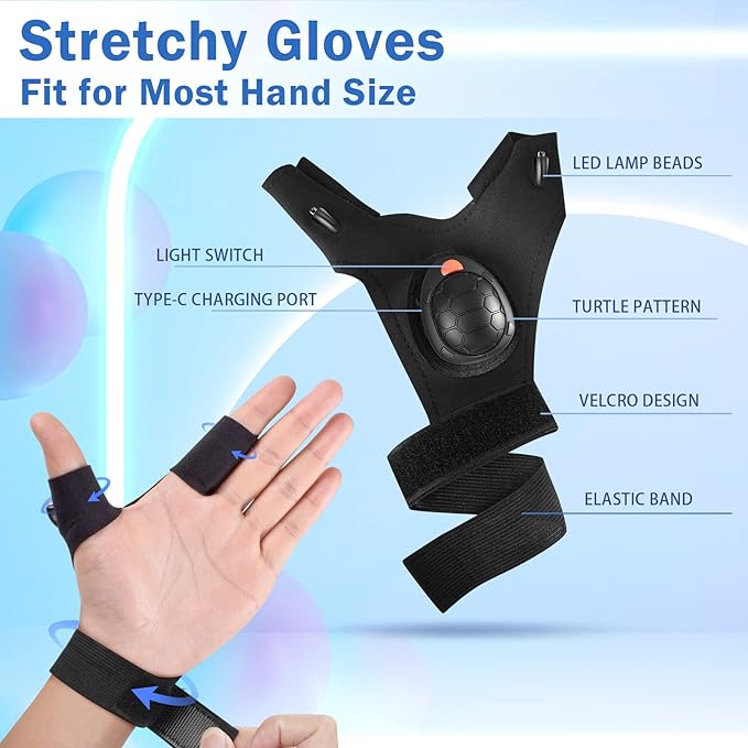 LED Flashlight Gloves Christmas Stocking Stuffers for Men Adult Rechargeable Finger Light Ideas Gifts for Men Dad Husband Boyfriend Him Cool Stuff Unique Gadgets Tool