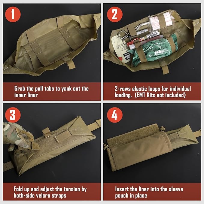 WYNEX Tactical First Aid Drop Dump Pouch, Medical Trauma Roll Up Drop Pouch EMT IFAK Sub Abdominal Carrying Bag with Hook-N-Loop for Chest Rig Vest