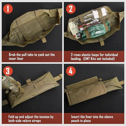 WYNEX Tactical First Aid Drop Dump Pouch, Medical Trauma Roll Up Drop Pouch EMT IFAK Sub Abdominal Carrying Bag with Hook-N-Loop for Chest Rig Vest