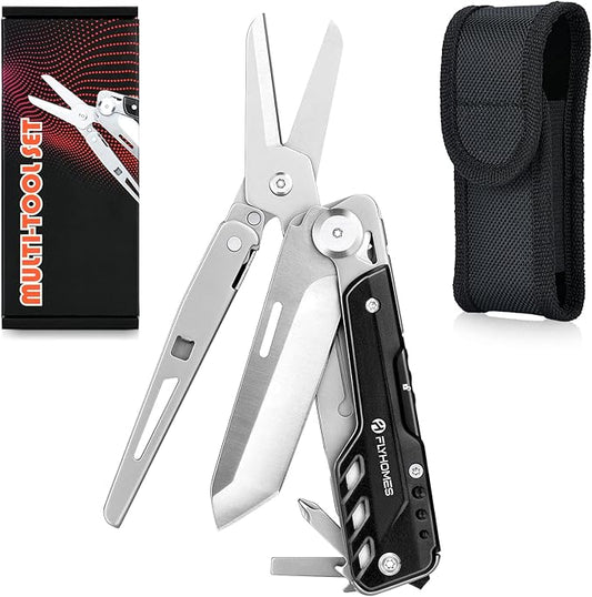 FLYHOMES Multitool Knife, 6-in-1 Multitool with Scissors and Pocket Clip, Gift for Men, Professional Multi-tool for Camping, Survival Tools, and Outdoor Adventures