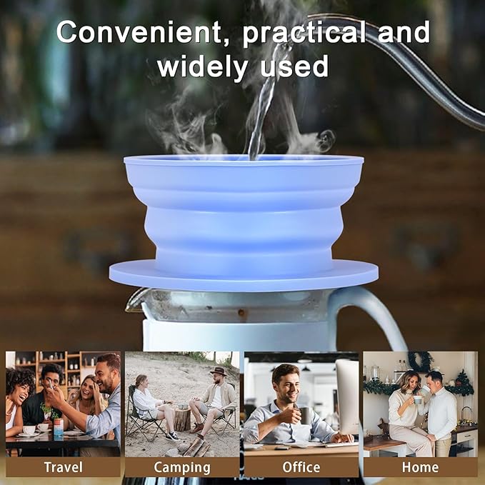 2-Packs Paperless Collapsible Travel Pour Over Coffee Dripper Kit Portable Coffee Filter - Travel Pour Over Coffee Maker Camping - Reusable Coffee Strainer Pour Over Cup (Blue+Green)
