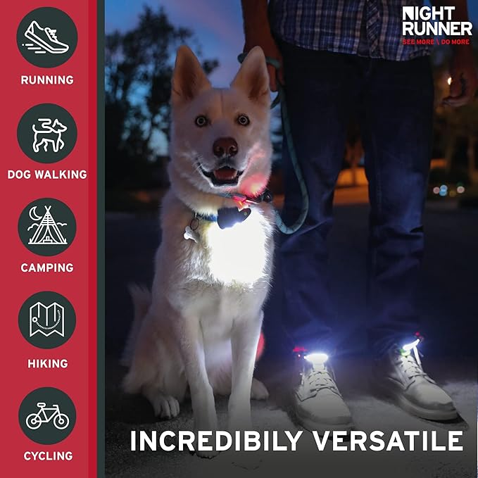 Shoe Lights - Rechargeable Battery & Waterproof Light for Runners, Dog Walking, Hiking - Best Safety Running Gear for High Visibility in Low Light - Red