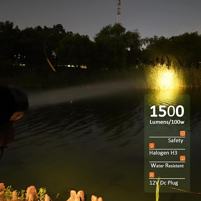 Handheld Spotlights 1500 Lumens Searchlight with 12V DC Car Charger Trigger Halogen Flashlight for Camping Fishing Hunting Hiking