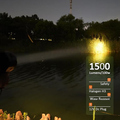 Handheld Spotlights 1500 Lumens Searchlight with 12V DC Car Charger Trigger Halogen Flashlight for Camping Fishing Hunting Hiking