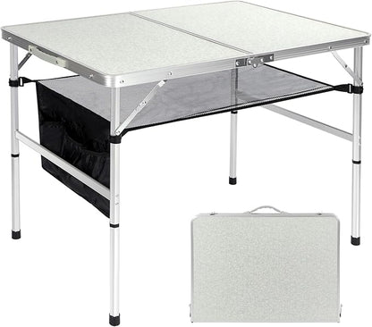 RedSwing Folding Table 3 Feet Adjustable Height, Lightweight and Portable Aluminum Hexagonal Legs Camping Table with Mesh Layer, 36 x 24 x 28 Inches