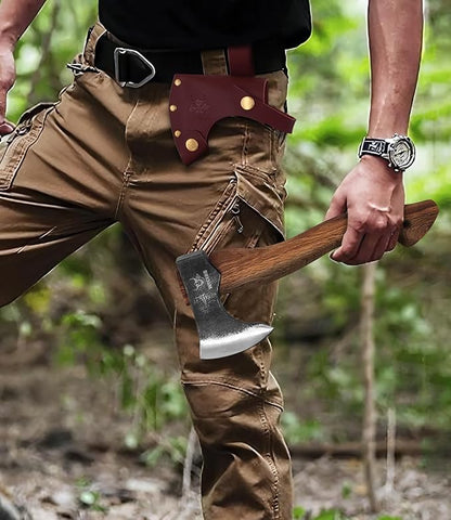 12.2 in Hatchet Axe, Bushcraft Hatchet, 1065 High Manganese Steel and Beech Wood Handle with Leather Sheath Small Camping Hatchet for Carving Bushcraft Outdoor