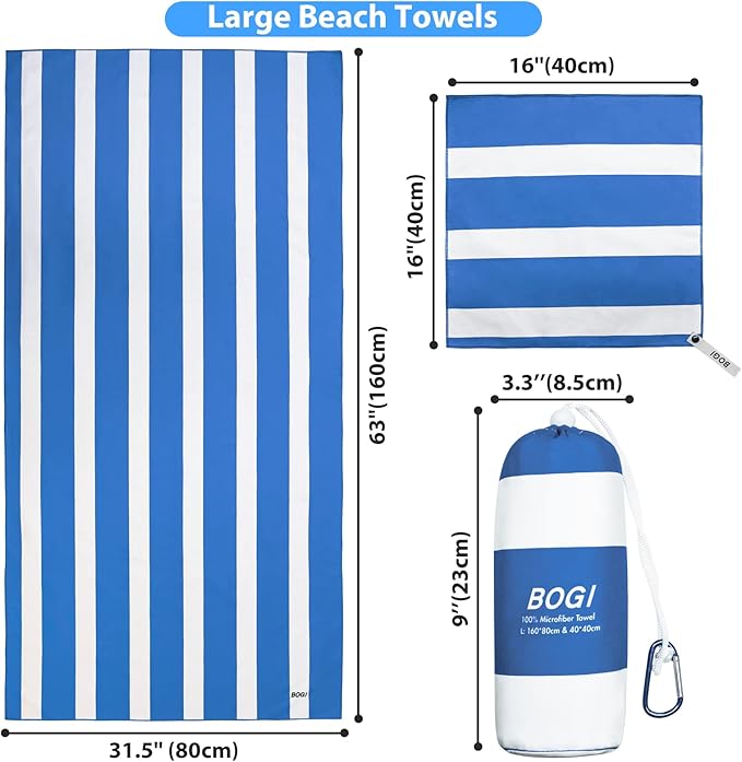 BOGI Microfiber Beach Towel Set,Quick Dry Beach Towel-(Size:L,XL)-Lightweight Absorbent Oversized Travel Towel,Sand Proof Compact Pool Towels for Travel Bath Beach Swim Gym Yoga
