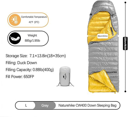 Naturehike Ultralight Down Cold Weather Sleeping Bag, 650FP Compact Sleeping Bag 3-4 Season for Adults & Kids, Backpacking, Camping, Hiking, Traveling with Compression Sack