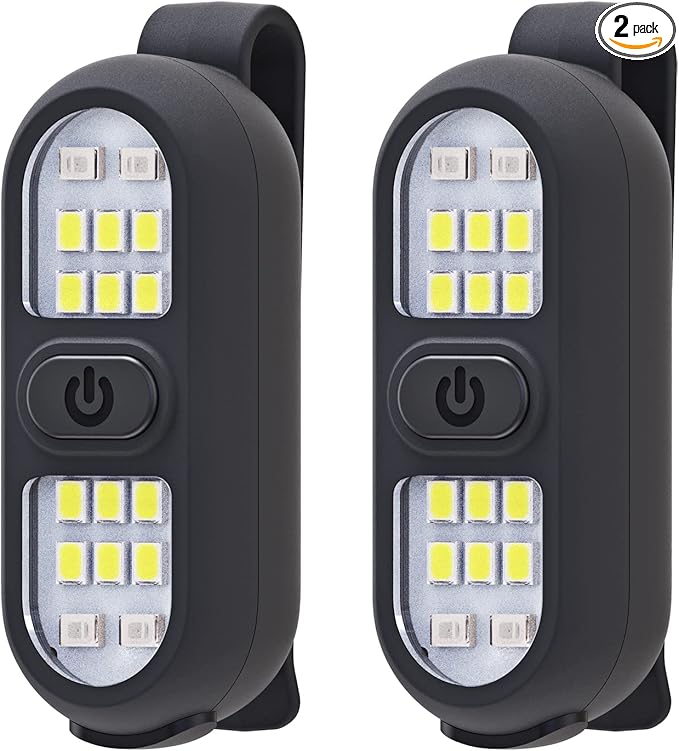 2 Pack Clip on Flashlights, Running Light for Runners Rechargeable Safety Lights for Walking at Night Hands Free Flashlight Portable LED Work Light Warning Flashing Camping Hiking Walking Dog Black