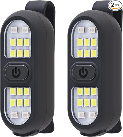 2 Pack Clip on Flashlights, Running Light for Runners Rechargeable Safety Lights for Walking at Night Hands Free Flashlight Portable LED Work Light Warning Flashing Camping Hiking Walking Dog Black
