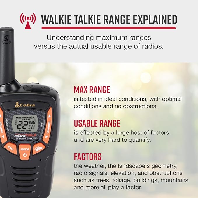 Cobra ACXT345 Weather-Resistant Walkie Talkies for Adults - Rechargeable, 22 Channels, Long Range 25-Mile Two-Way Radio Set (2-Pack)