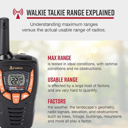 Cobra ACXT345 Weather-Resistant Walkie Talkies for Adults - Rechargeable, 22 Channels, Long Range 25-Mile Two-Way Radio Set (2-Pack)