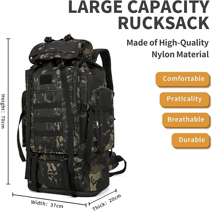Hiking Daypack for Men Large Army Rucksack molle bag Military Tactical Backpack for Outdoor Traveling Camping