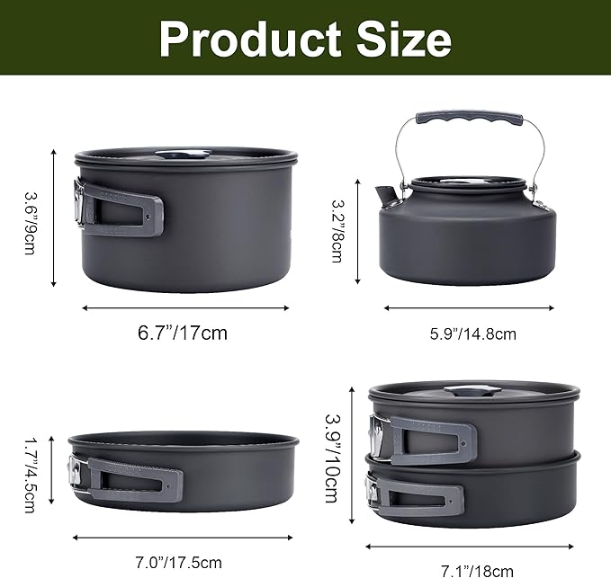 Alocs Camping Cooking Set Camping Gear, Camping Pots and Pans Set, Portable Camping Cookware Camping Essentials with Accessories for Outdoor Cooking, Backpacking, Hiking and Picnic.