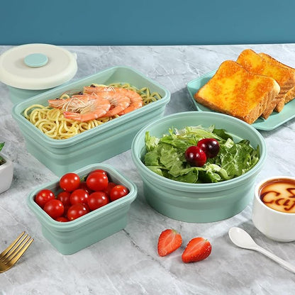 Collapsible Bowls for Camping（41oz,100% Food-grade Silicone Bowl with Lid Free BPA,Folding Mixing Bowls for Travel,RV storage,Leftovers,Swell Salad Bowl Kit