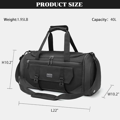 Gym Bags For Men & Women With Shoes Compartment And Wet Pocket, Sports Duffle Bag, Workout Bags For Gym Swimming Yoga,Waterproof Weekend Overnight Carry On Bag A-TG-001-Black