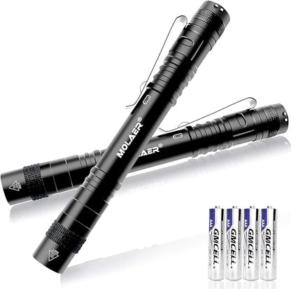 Pen Light Flashlight, 2-Pack B16 LED Pocket PenLight with Clip, 3 Lighting Modes, Small, Mini, Waterproof, Great for Camping, Work, Repair, Emergency (4 × AAA Battery Included)