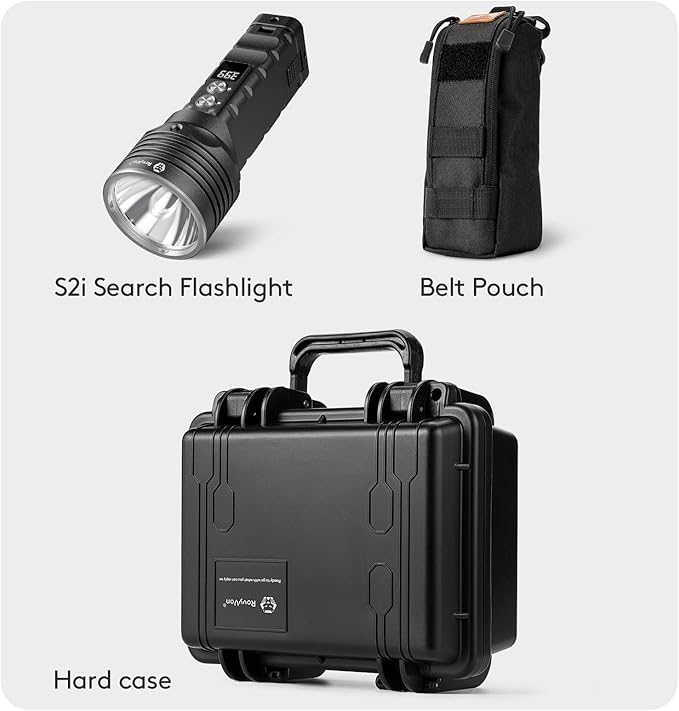 RovyVon S2i Rechargeable Flashlight, 5000 Lumens Super Bright LED Flashlight, 500 Meters Long Throw Search Flashlight with Digital Power Display, for Outdoors, Searching, Camping