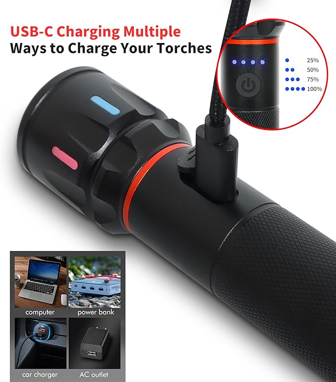 2 Pack LED Rechargeable Flashlights High Lumens, 1500+ Lumens Super Bright Zoomable Fluorescent Flashlights, Waterproof Powerful Multifunctional Flashlights for Home Camping Hiking
