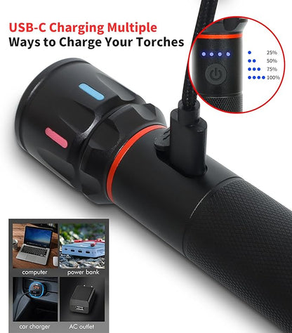 2 Pack LED Rechargeable Flashlights High Lumens, 1500+ Lumens Super Bright Zoomable Fluorescent Flashlights, Waterproof Powerful Multifunctional Flashlights for Home Camping Hiking