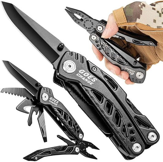 Multi-Tool Pliers with Safety Locking System and Sheath - Portable Pocket Knife Set with Belt Clip for Outdoors, Survival, Camping, Fishing, Hunting