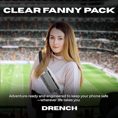 Drench Clear Waist Bag – Stadium Approved, Touchscreen Friendly, Water-Resistant Zipper, Fits iPhone 15, 14, 13, Samsung Galaxy S23, Pixel 8 – Small Concert Bag for Events, Airports, Casual Fashion
