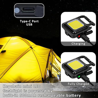 MAKDAK Cob Keychain Work Light Keychain Flashlights 4 Light Modes,Keychain Light Emergency Light with Folding Bracket Bottle Opener for Fishing,Camping and Walking 2Pack