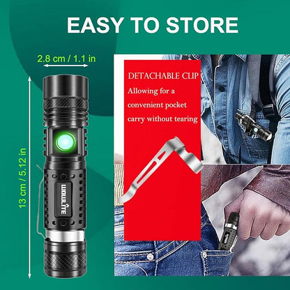 wowlite Flashlight Rechargeable, Super Bright Pocket LED Flashlights with 4 Modes, Zoomable High Lumens Small Flash Light for Home Emergency, Gifts for Camping Essentials Camper Gear (Black)
