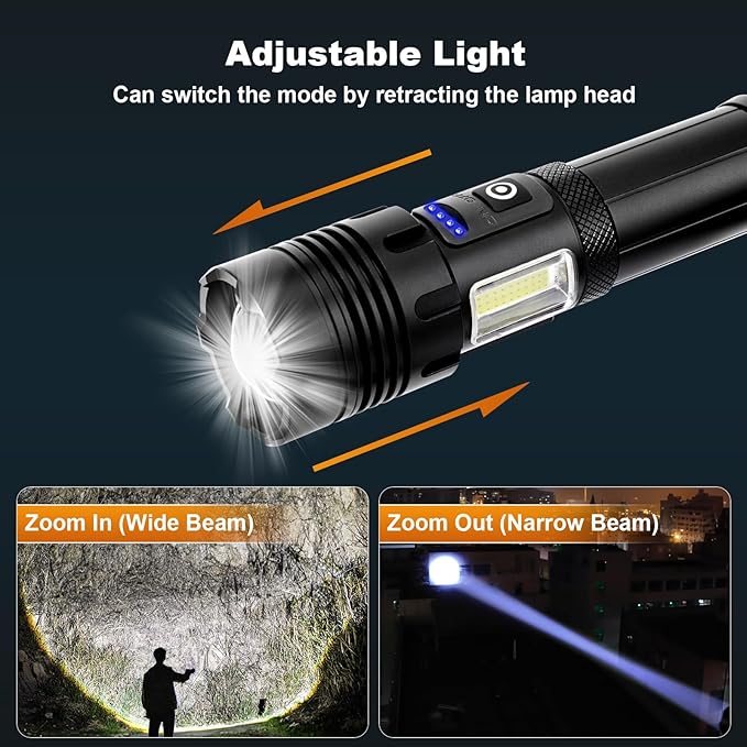 Rechargeable flashlights, 900,000 Flashlights High Lumens, Adjustable Tactical Flashlight, 7 Mode Powerful Handheld Flashlights, Waterproof LED Flashlight for Home,Camping,Hiking,Emergencies