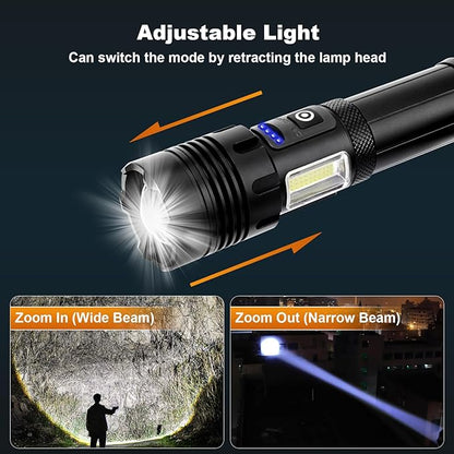 Rechargeable flashlights, 900,000 Flashlights High Lumens, Adjustable Tactical Flashlight, 7 Mode Powerful Handheld Flashlights, Waterproof LED Flashlight for Home,Camping,Hiking,Emergencies