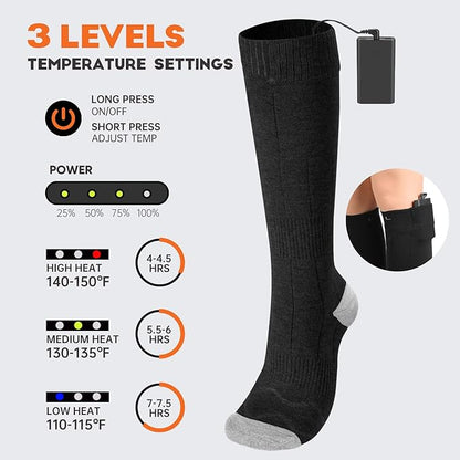 VELAZZIO Heated Socks for Men Women, Remote Control 4000mAh 3.7V Rechargeable Electric Heated Socks with 3 Heat Settings for Winter Sports