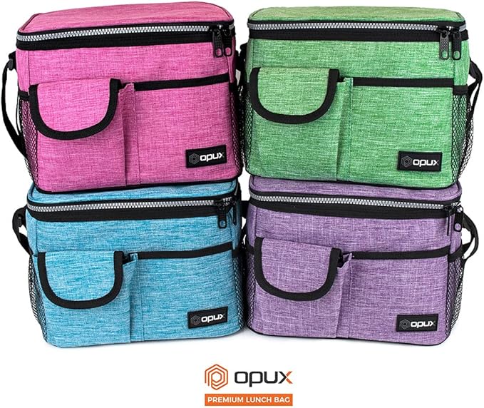 opux Insulated Lunch Bag for Men Women, Leakproof Heather Purple Lunch Box for Work, Portable Soft Lunch Cooler Bag with Shoulder Strap, Adult Lunchbox Lunch Pail for Kid Boy Girl School, 14 Can/8L