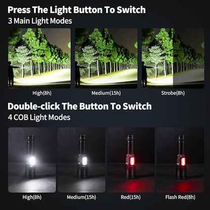 Rechargeable Flashlights High Lumens, 2 Packs 990,000 Lumens Super Bright Flash Light with 7 Light Modes & IPX7 Waterproof, Powerful Handheld LED Flashlight for Home Camping Hiking