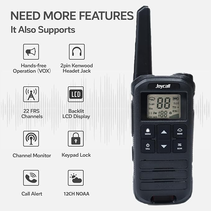 Long Range Walkie Talkies for Adult with NOAA Weather Alert Portable Walkie Talkies Rechargeable 22 Modifiable FRS Two Way Radios with Charger Cable &1400mAh Li-ion Battery (Black)