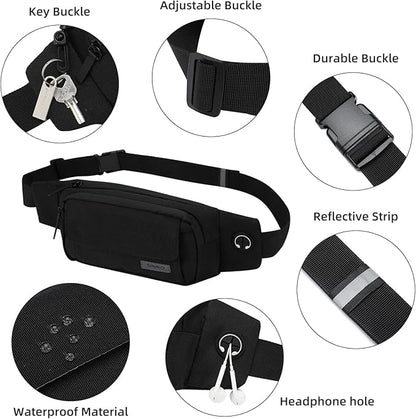 SINNO Large Crossbody Fanny Pack for Women Men Belt Bag With 4-Zipper Pockets for Travel Running Hiking Workout Dog Walking Outdoors Sport Fishing Waist Pack Bag Carrying All Phones