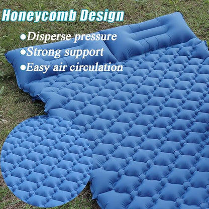 Sleeping Pad for Camping, Inflatable Sleeping Mat with Pillow, Camping Pad with Built-in Foot Pump, Lightweight Camping Mattress Pad for Car Camping, Backpacking, Tent and Hiking (Single (Navy))