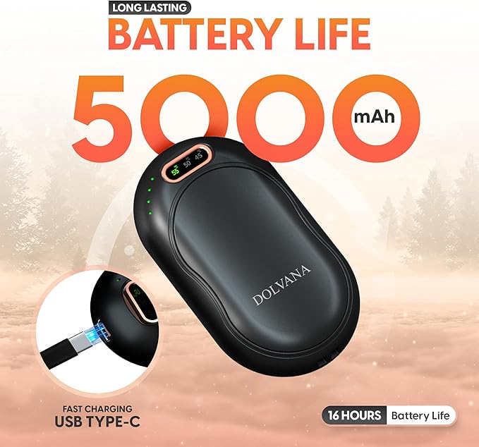 DOLVANA Hand Warmers Rechargeable – 1-Pair Electric Hand Warmer with 3 Temperature Settings, Digital Display – Compact and Portable Hand Warmer Hand and Foot Warmers for Hunting, Fishing, Camping