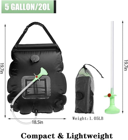 LYOUMEIT Solar Shower Bag 5 Gallon, Portable Shower for Camping, Camping Shower Bag, Solar Heating Shower Bag with Removable Hose and On-Off Switchable Shower Head