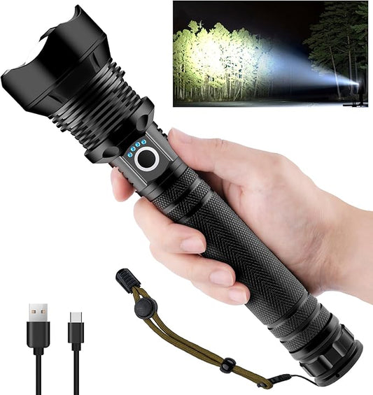 JOSHEN Rechargeable LED Flashlights 900000 High Lumens, Super Bright XHP90.2 Tactical Flashlight with Zoomable,5 Modes, Handheld Powerful Flashlights for Emergencies, Hiking, Camping
