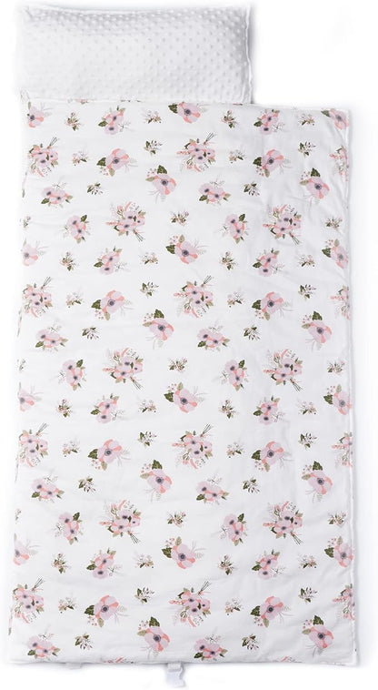 Bunnikins & Clover Toddler Nap Mat with Removable Pillow, Nap Mats for Preschool, Easy Clean Toddler Nap Pad for Kindergarten, Kids Sleeping Bag for Travel Camping