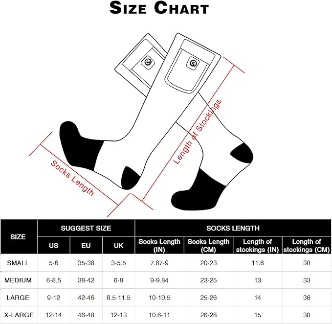 SNOW DEER Heated Socks,Men Women Electric Battery Socks Foot Warmer