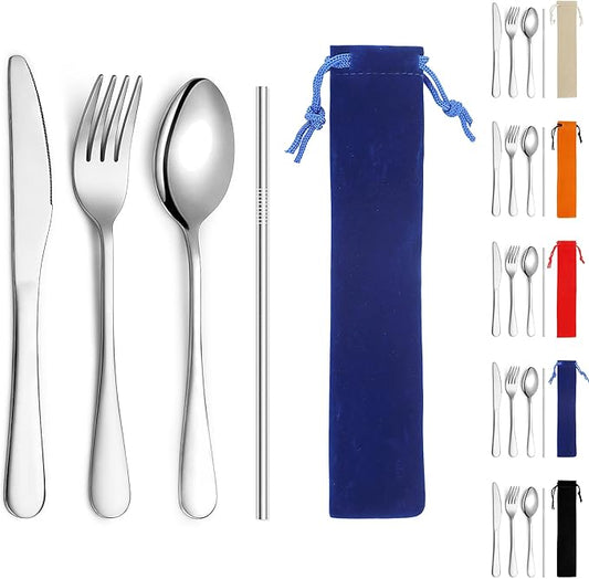 Kyraton Portable Flatware, Reusable Camping Flatware, Bento Box Flatware, Silverware For School/Work/Office/Outdoor, Dishwasher Safe, Set of 4 Pieces