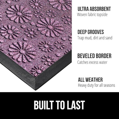 GORILLA GRIP 100% Waterproof All-Season WeatherMax Doormat, Durable Natural Rubber, Stain and Fade Resistant, Low Profile, Indoor Outdoor Door Mats, Easy Clean Entry Mat, 17x29, Purple Confetti Daisy
