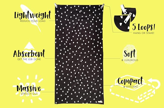 Microfiber Beach Towel & Bag. Lightweight, Compact & Quick-Dry. For Travel, the Beach, Pool, Gym, Yoga & Camping. Extra Large (71x35.5), Black