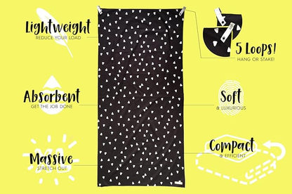 Microfiber Beach Towel & Bag. Lightweight, Compact & Quick-Dry. For Travel, the Beach, Pool, Gym, Yoga & Camping. Extra Large (71x35.5), Black