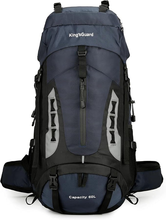 60L Hiking Backpack Large Waterproof Camping Backpack for Men and Women Lightweight Frameless Backpacking Backpack with Rain Cover (Navy Blue)