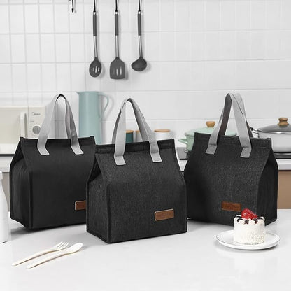 2pcs Black Lunch Bag Insulated, Lunch Box Bag, Reusable Lunch Tote Bag, Lunch Box Container Bag Insulated for Women, Men, Work, Office, Travel